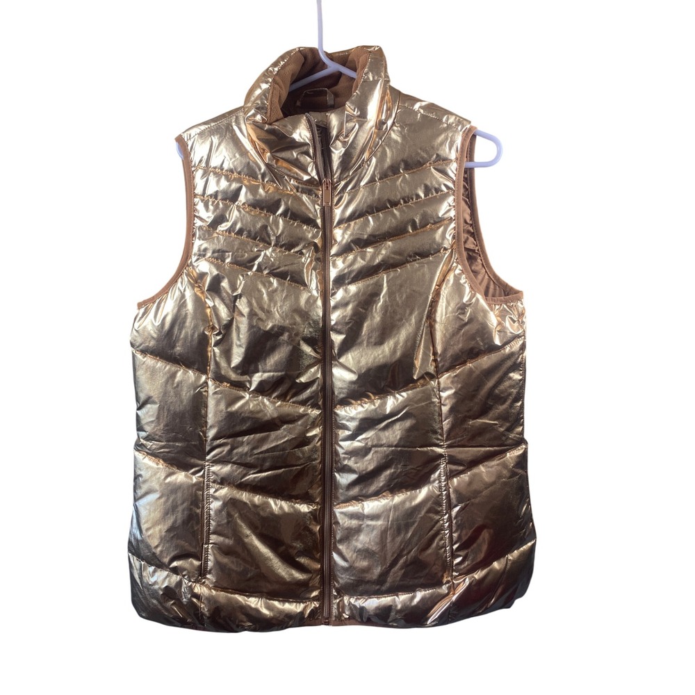 Xersion Vest Womens Large Metallic Puffer Coat Full Zip Lifestyle Everyday